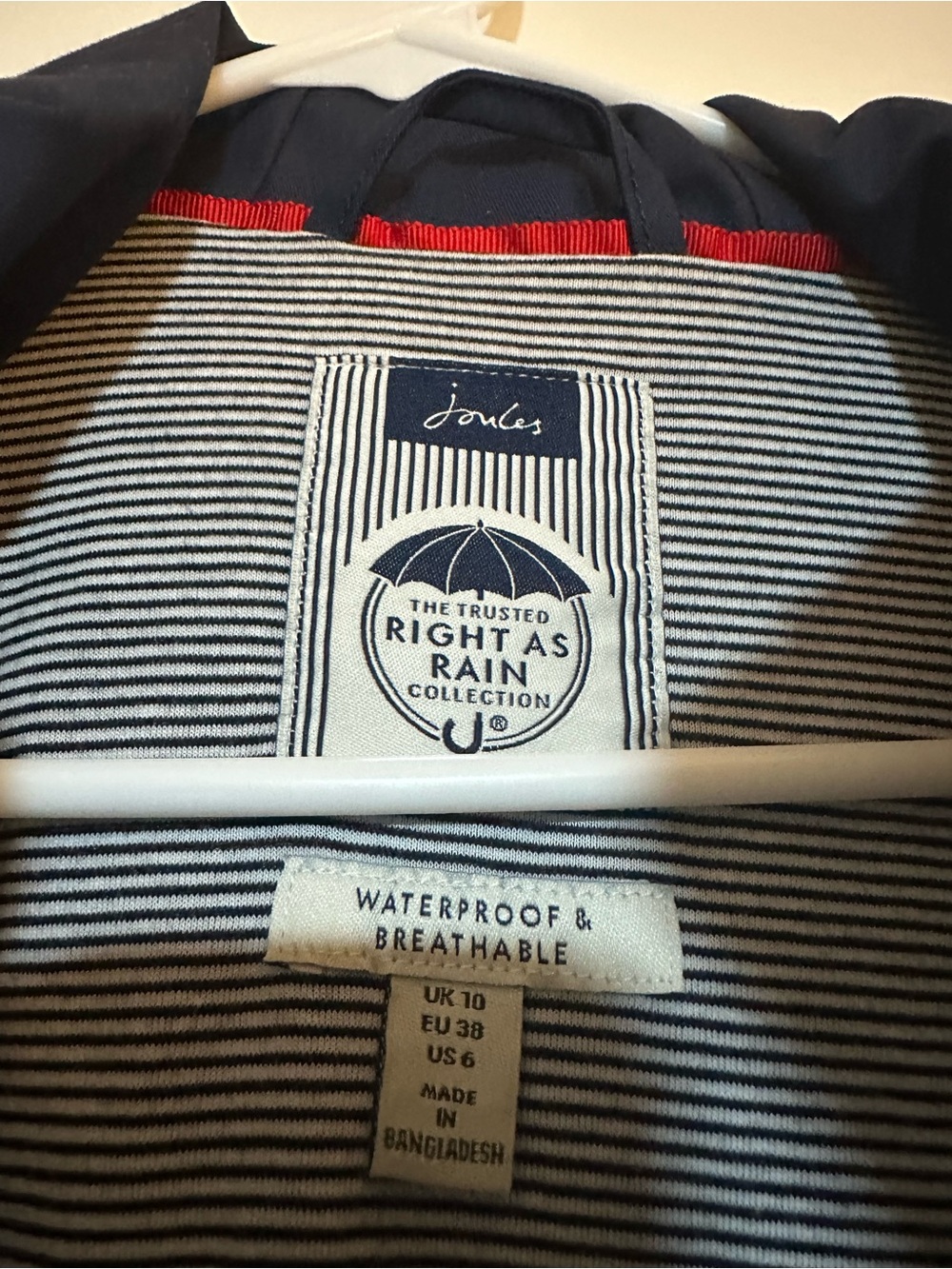 Joules Navy Rain Jacket with Red Trim - Picture 3 of 5